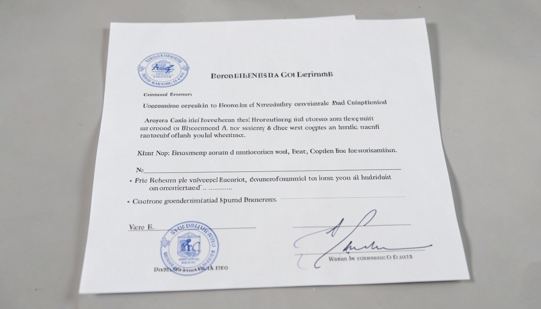 Document with official seal and signature lines, formal governance paperwork