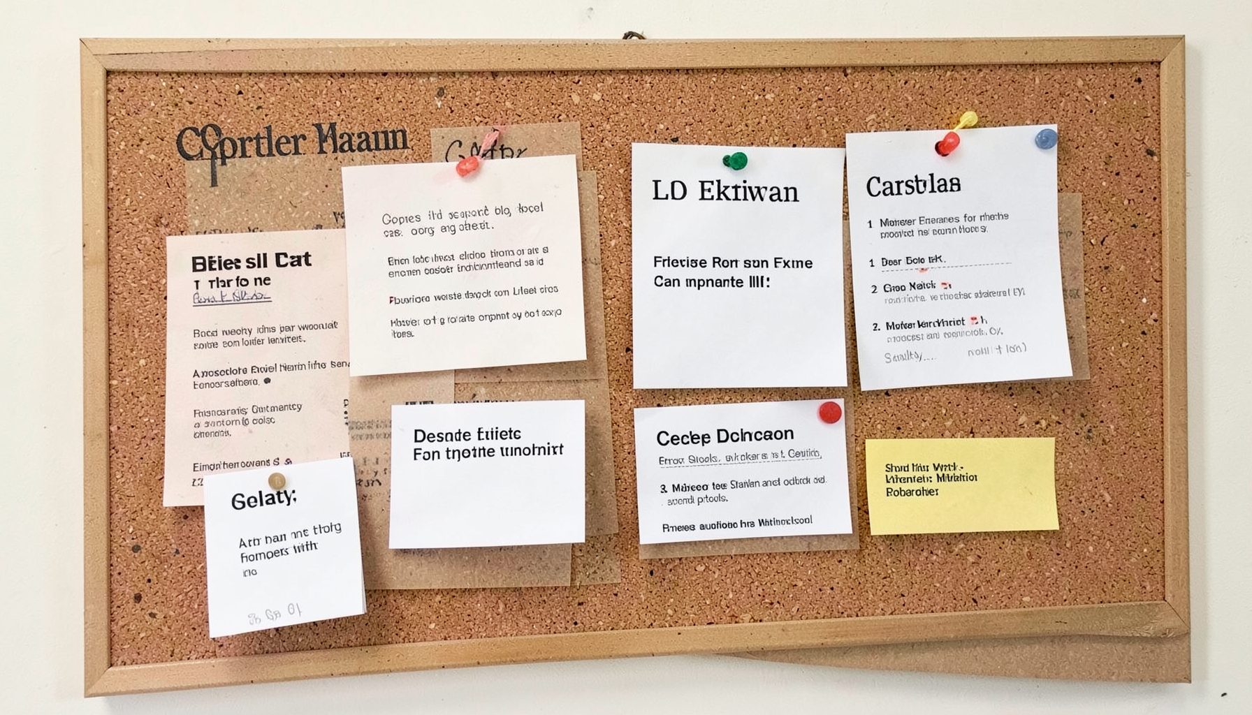 Job board with pinned listings on a cork board, career opportunities display